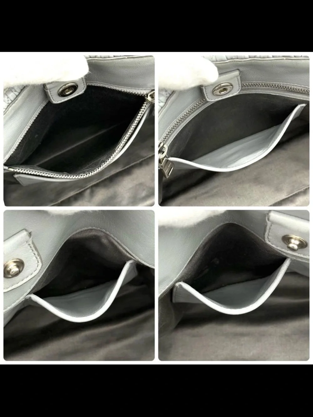 Miu Miu Silver-Gray Quilted Tote with Crystal-Embellished Chain